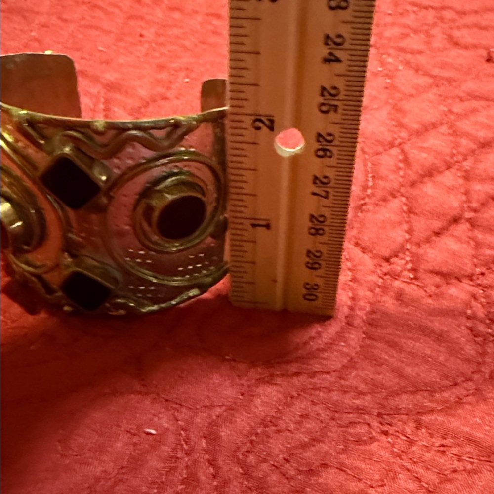 Vintage Artisan Mixed Metal Brutalist With Black Onyx Cuff Bracelet - Picture 12 of 13